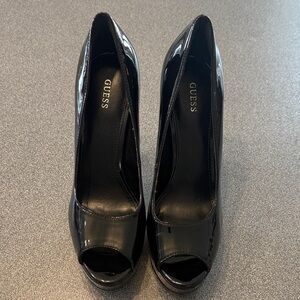 Guess Glossy Black Peep Toe Heels